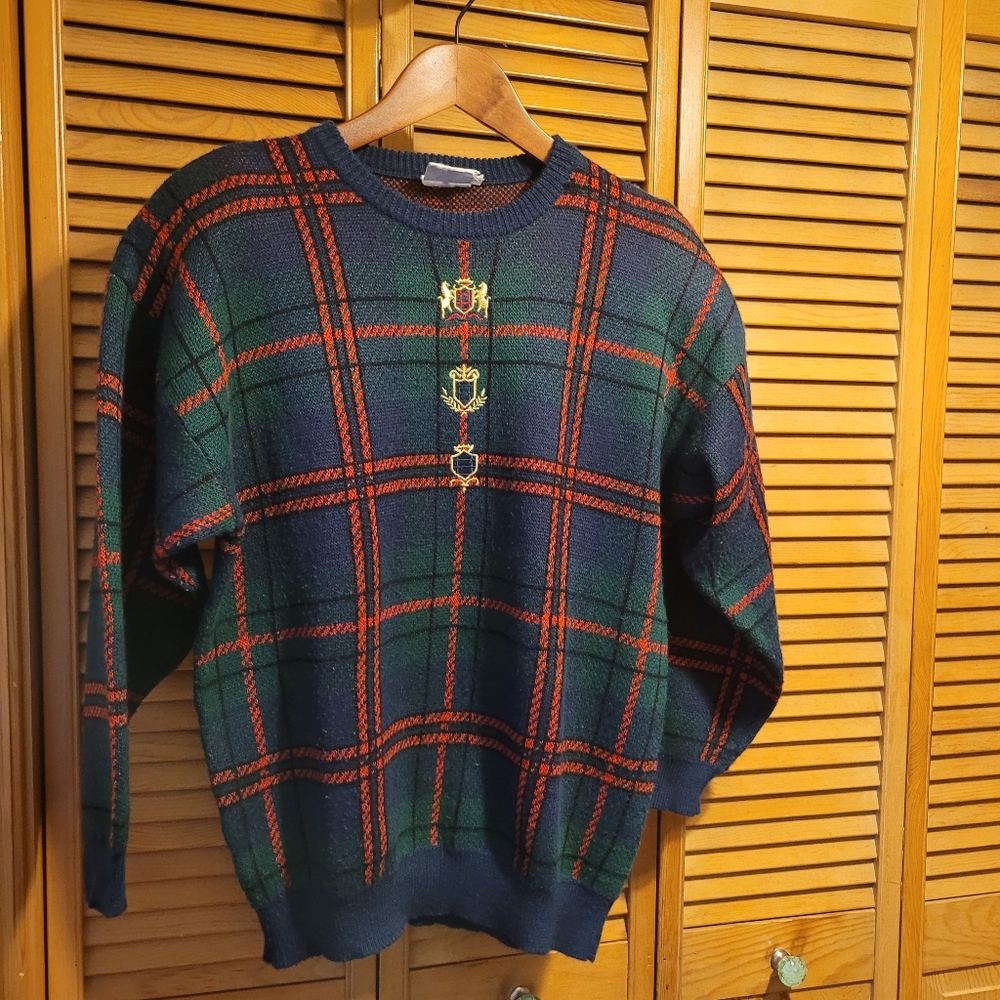 Mister Leonard Plaid & Gold details Pullover Sweater